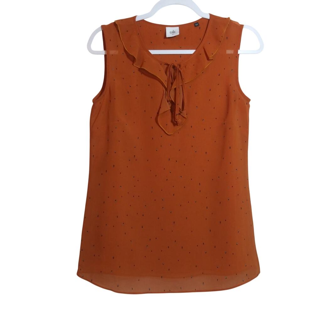 Cabi Orange Sprinkle Ruffle Tie Sleeveless Blouse Size XS